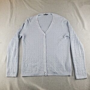 Brooks Brothers Cardigan Womens Large Blue Silk Cashmere V Neck Cable Knit